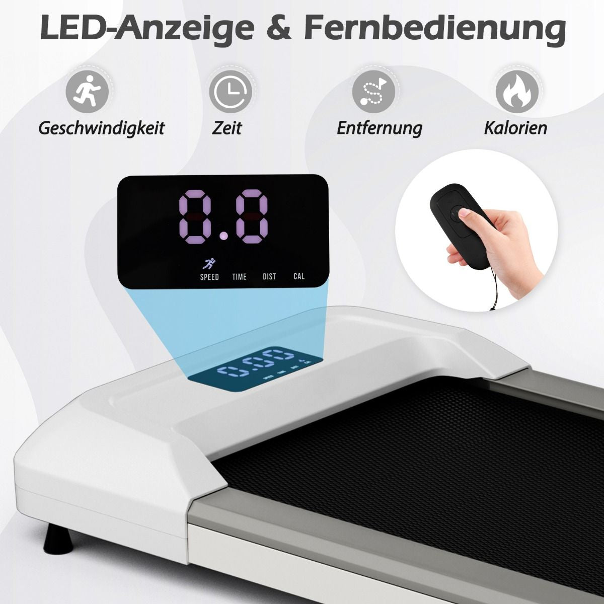 2 in 1 Laufband Unter Dem Schreibtisch Walking Pad Mit Led-Anzeige 122 X 53 X 15 Cm Schwarz/Grau/Rosa